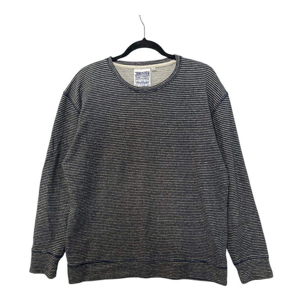 Jungmaven Sweatshirt Men’s Medium Blue Gray Striped Hemp 2020 Sweater Crew Neck